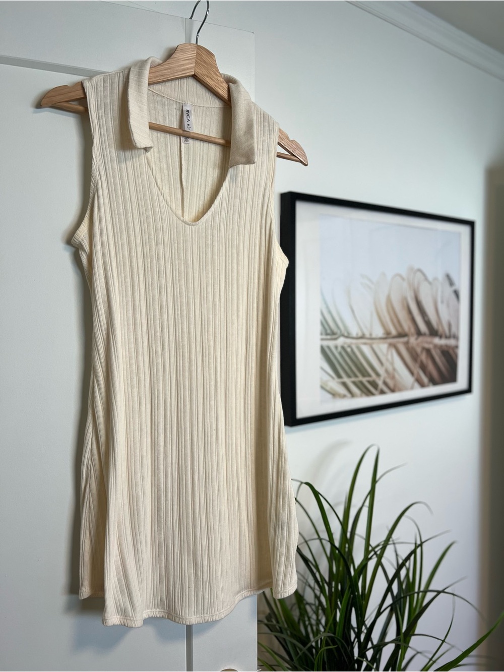 RVCA Sleeveless Cream Collared Rib-Knit Tank Dress Size Medium